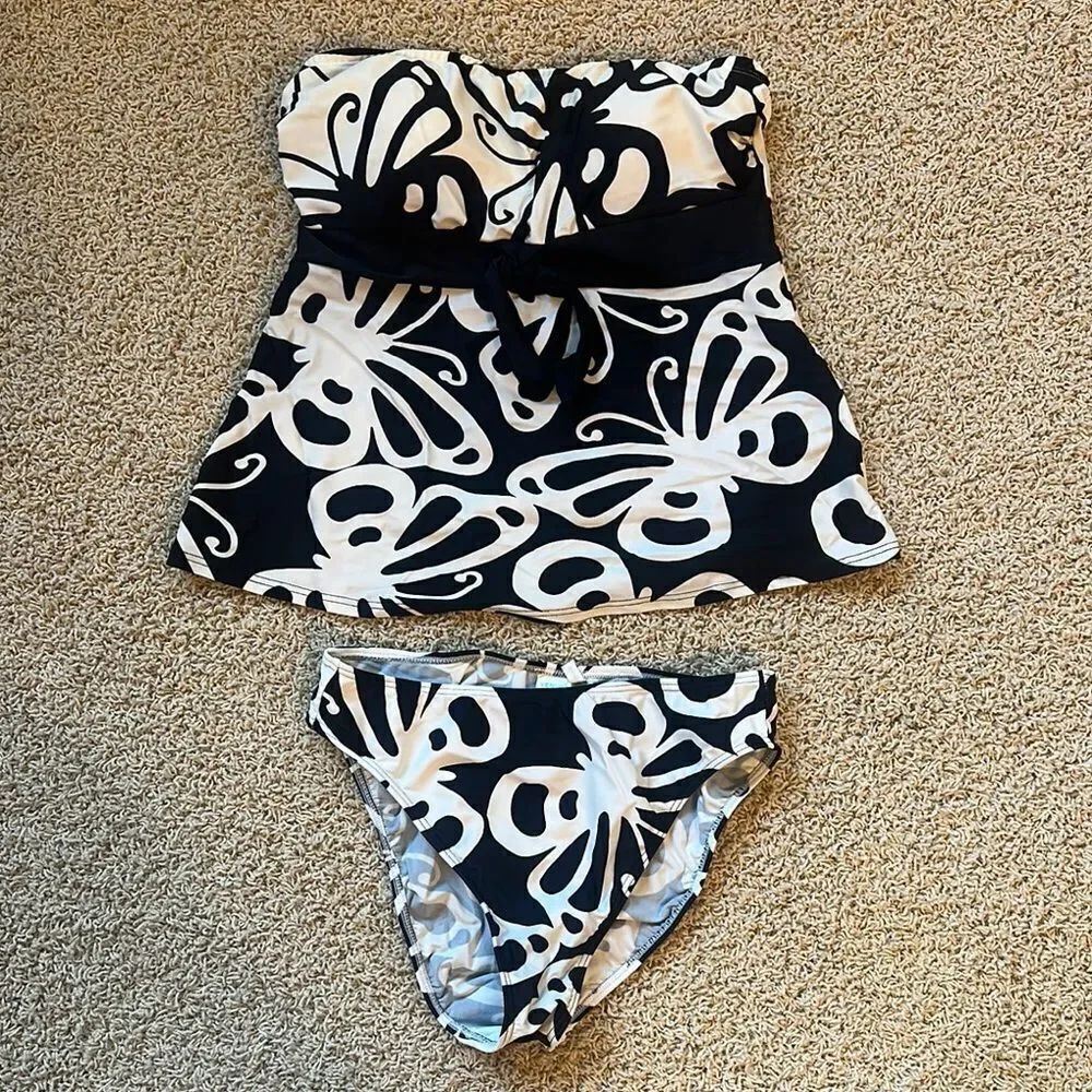 VENUS Black and White Bikini Bold Floral Print